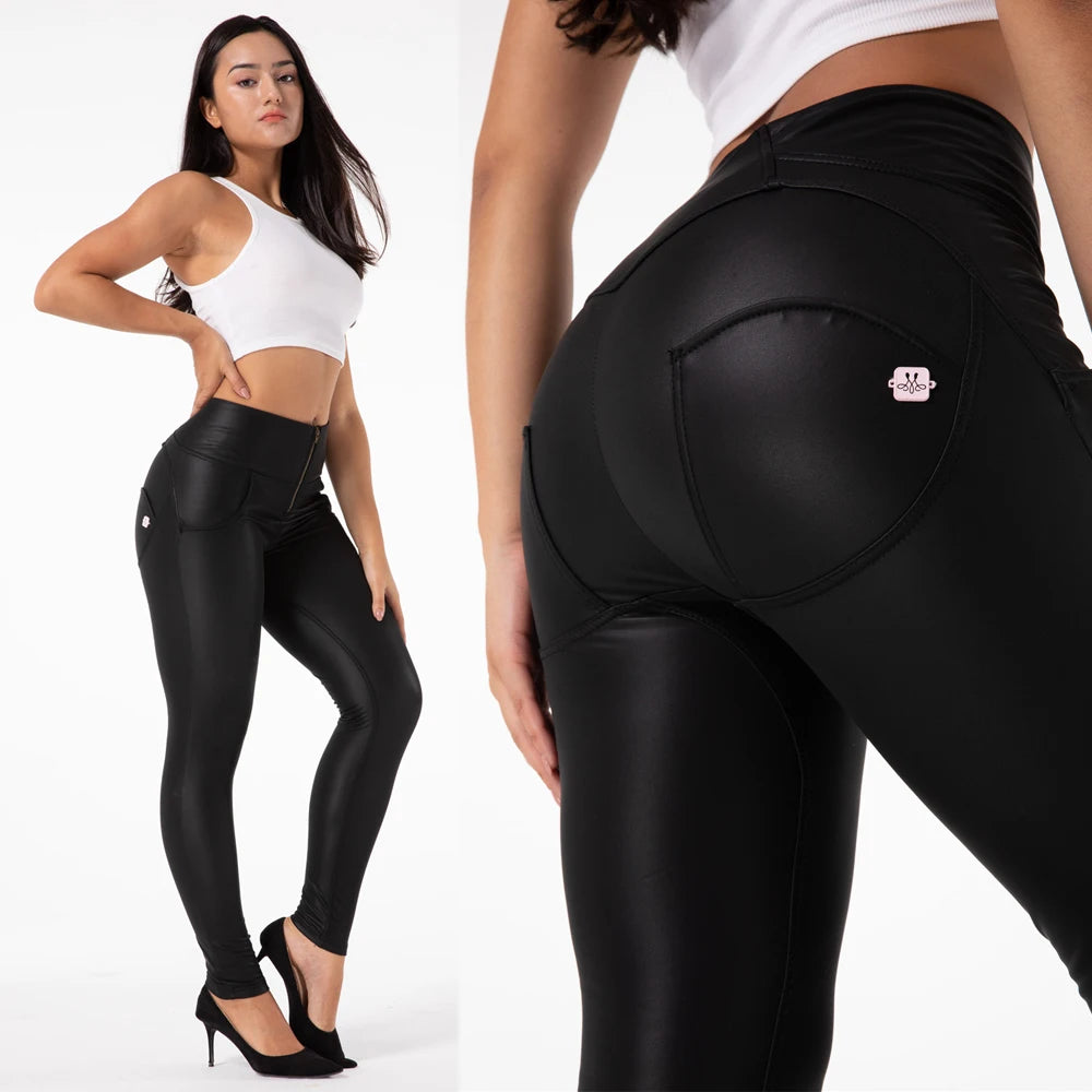 Black and White Leather Pants High Waisted Pu Leggings