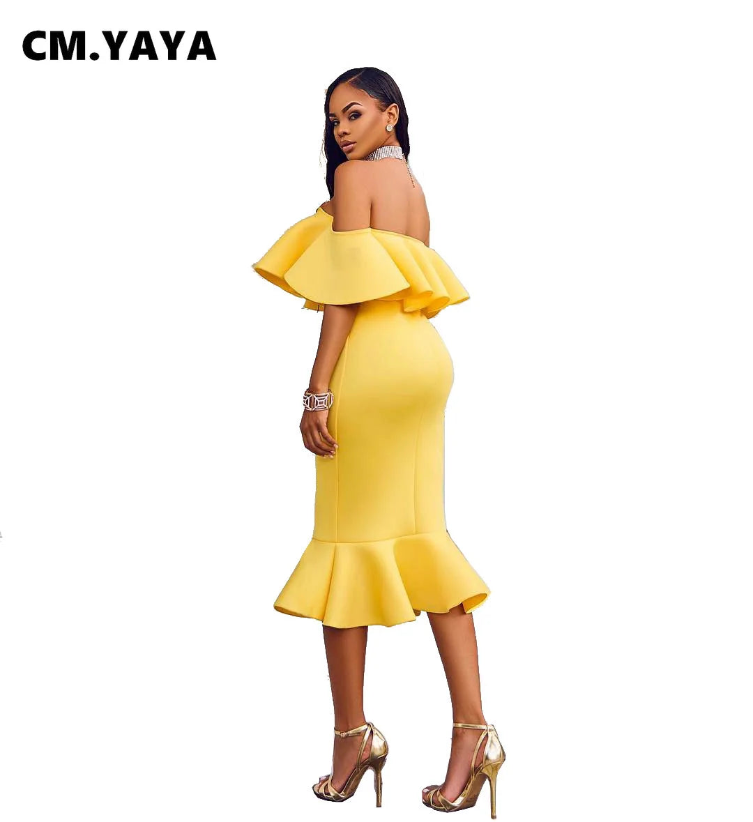 Solid Off Shoulder Ruffles Bodycon Trumpet Dresses