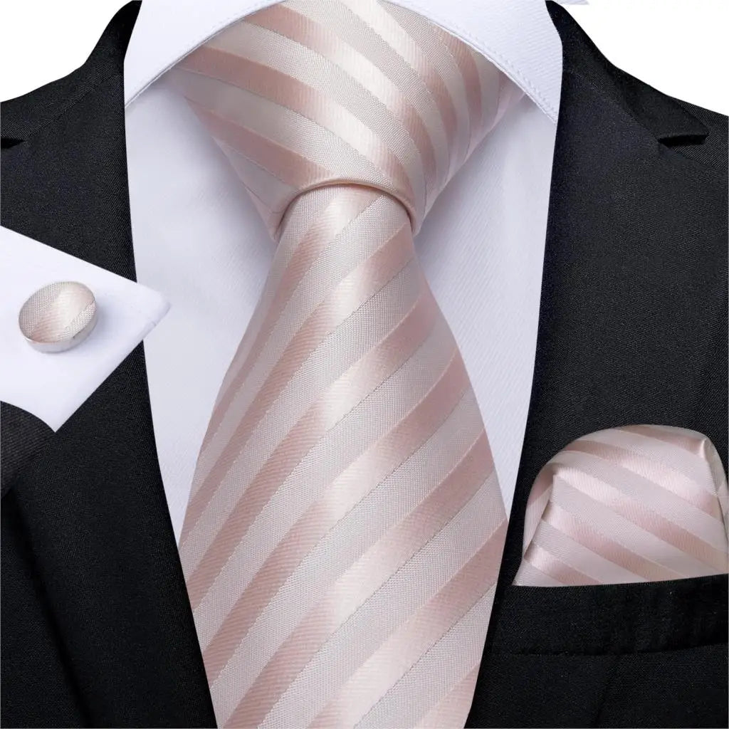 Teal Blue & White Striped Silk Tie Set for Men