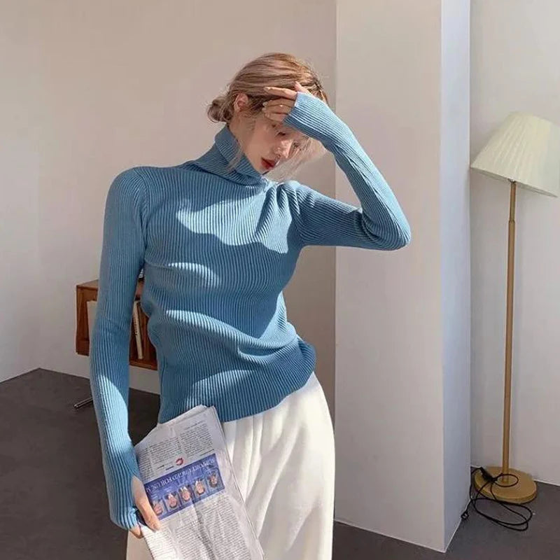 Autumn WinterSlim Pullover Basic Tops Casual Soft Knit Sweaters Long Sleeve