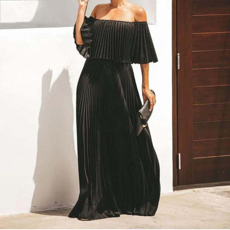 Sexy Off Shoulder Solid Summer Long Dress
