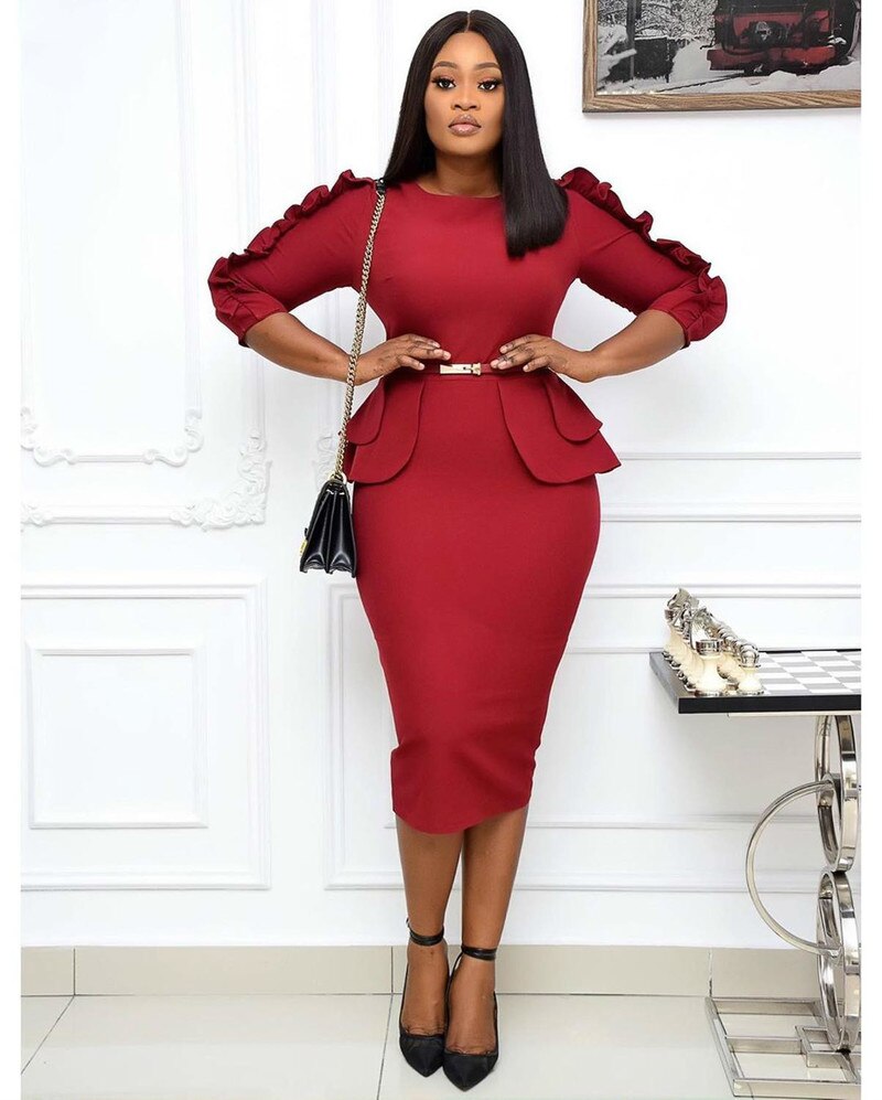 Spring Autumn Women Elegant Office Midi Dresses