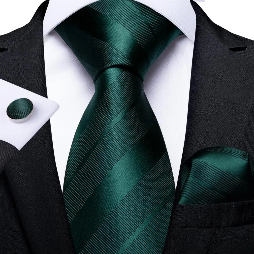 Teal Blue & White Striped Silk Tie Set for Men