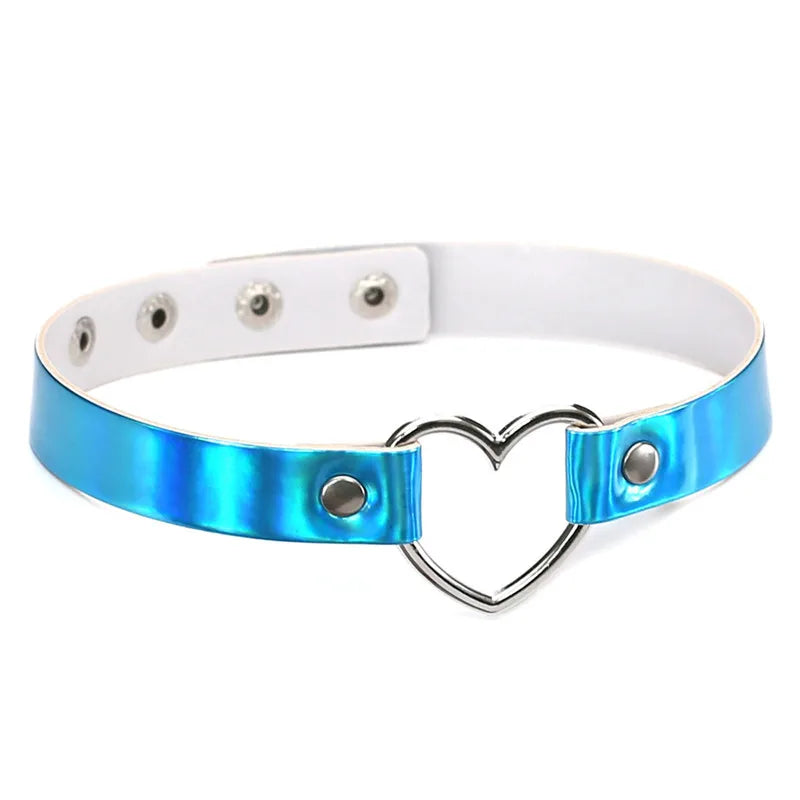 New Gothic Glow Heart PU Leather Choker Necklace