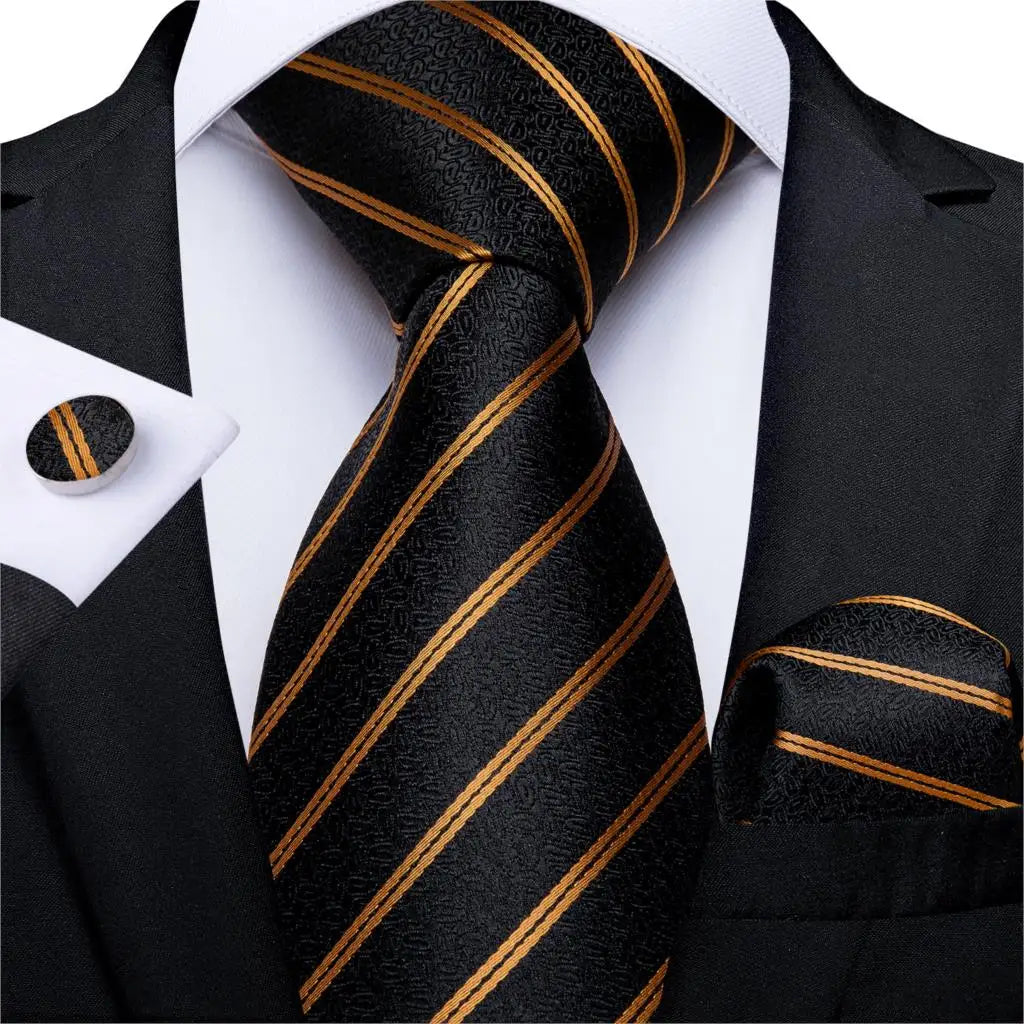 Teal Blue & White Striped Silk Tie Set for Men