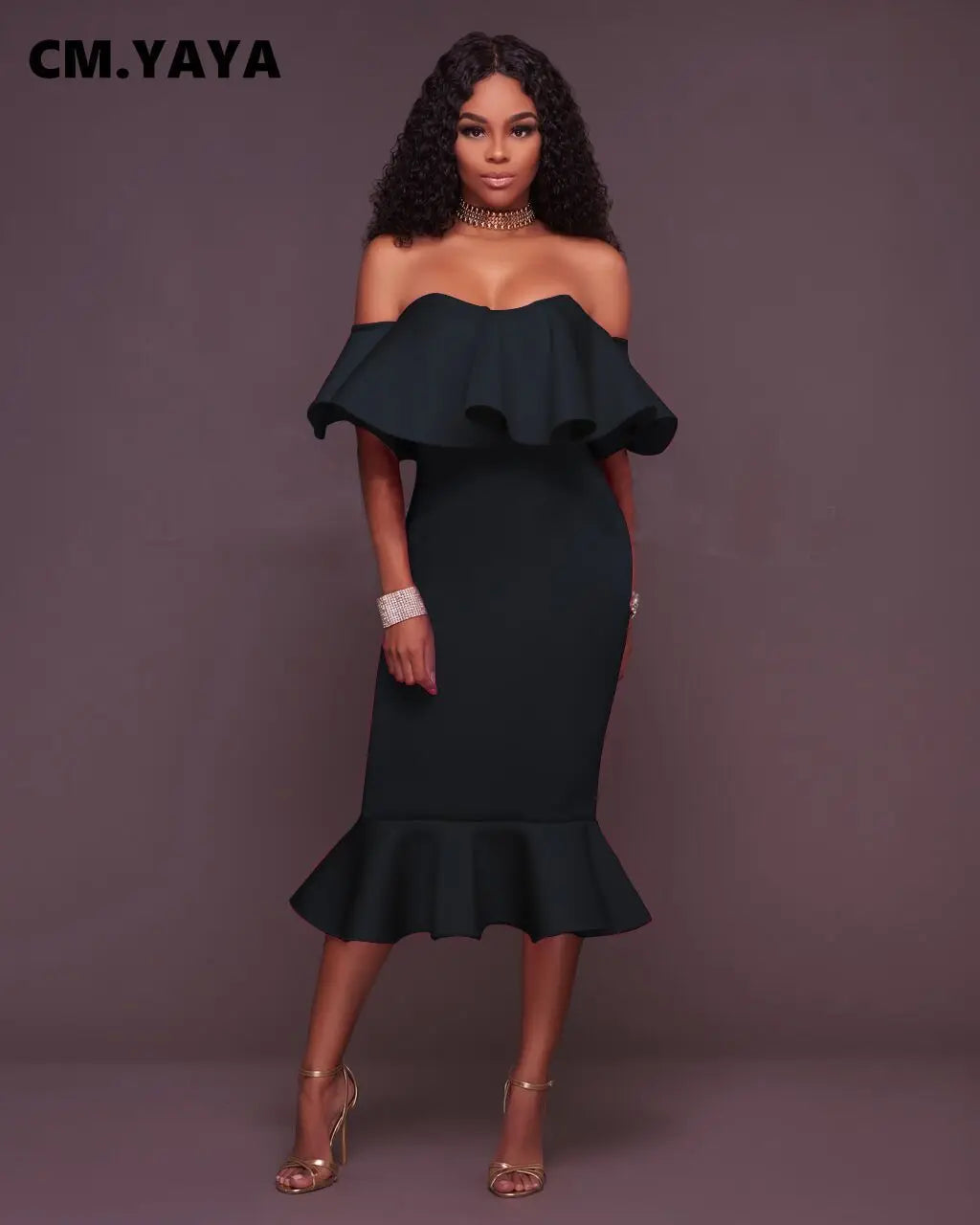 Solid Off Shoulder Ruffles Bodycon Trumpet Dresses