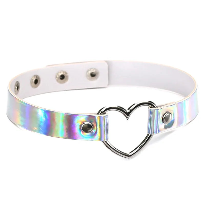 New Gothic Glow Heart PU Leather Choker Necklace