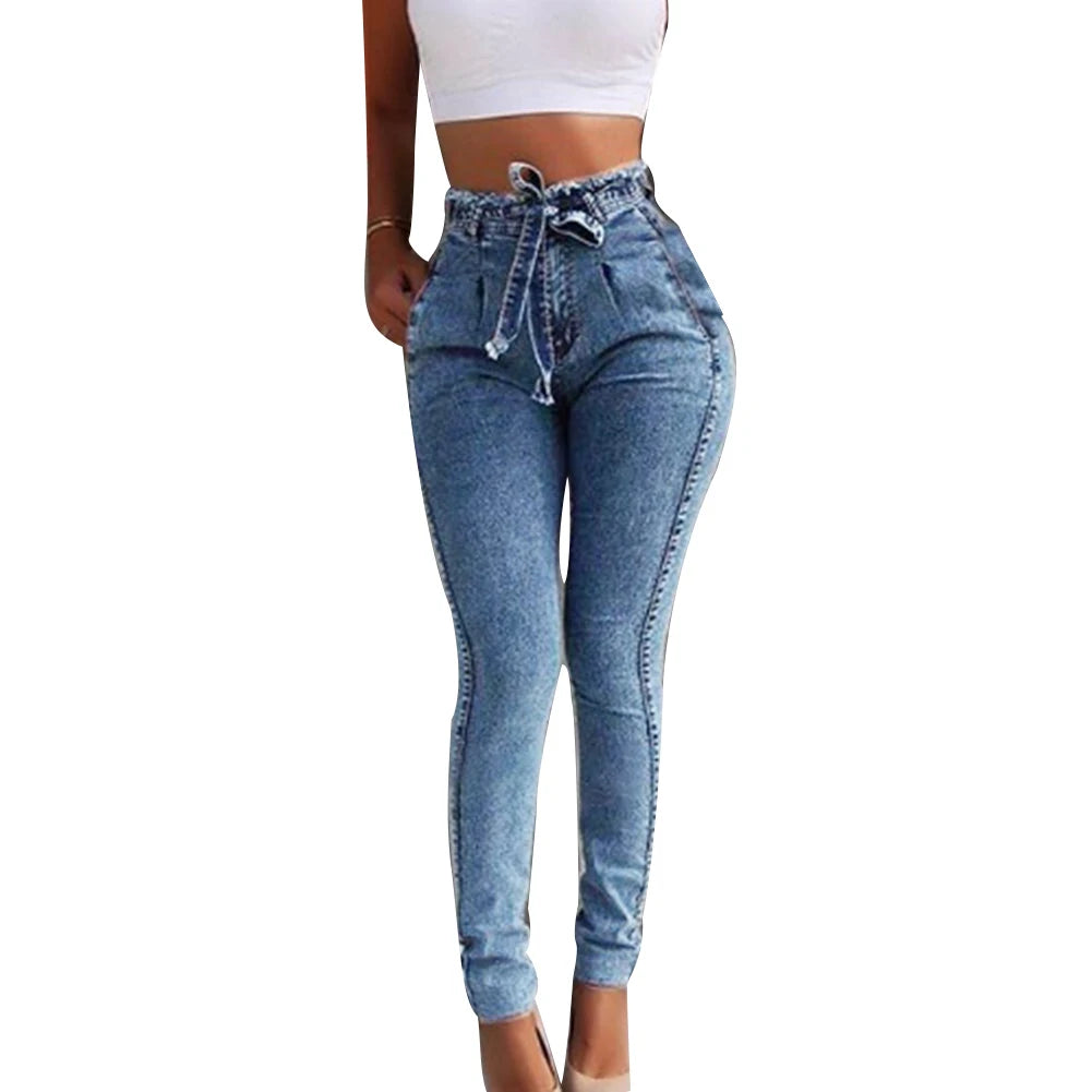 Fashion Belted High Waist Skinny Jeans