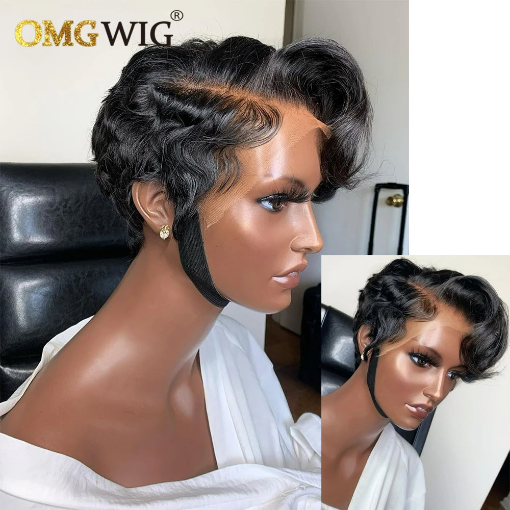 13x4 Lace Frontal Wig Wavy Preplucked Hairline 13x6x1 Side Part Short Bob With Bangs