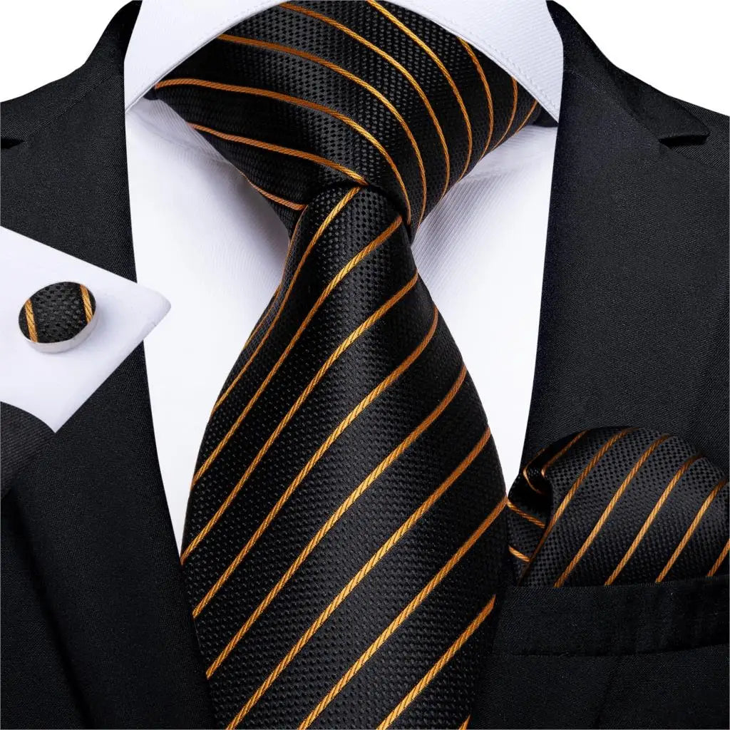 Teal Blue & White Striped Silk Tie Set for Men