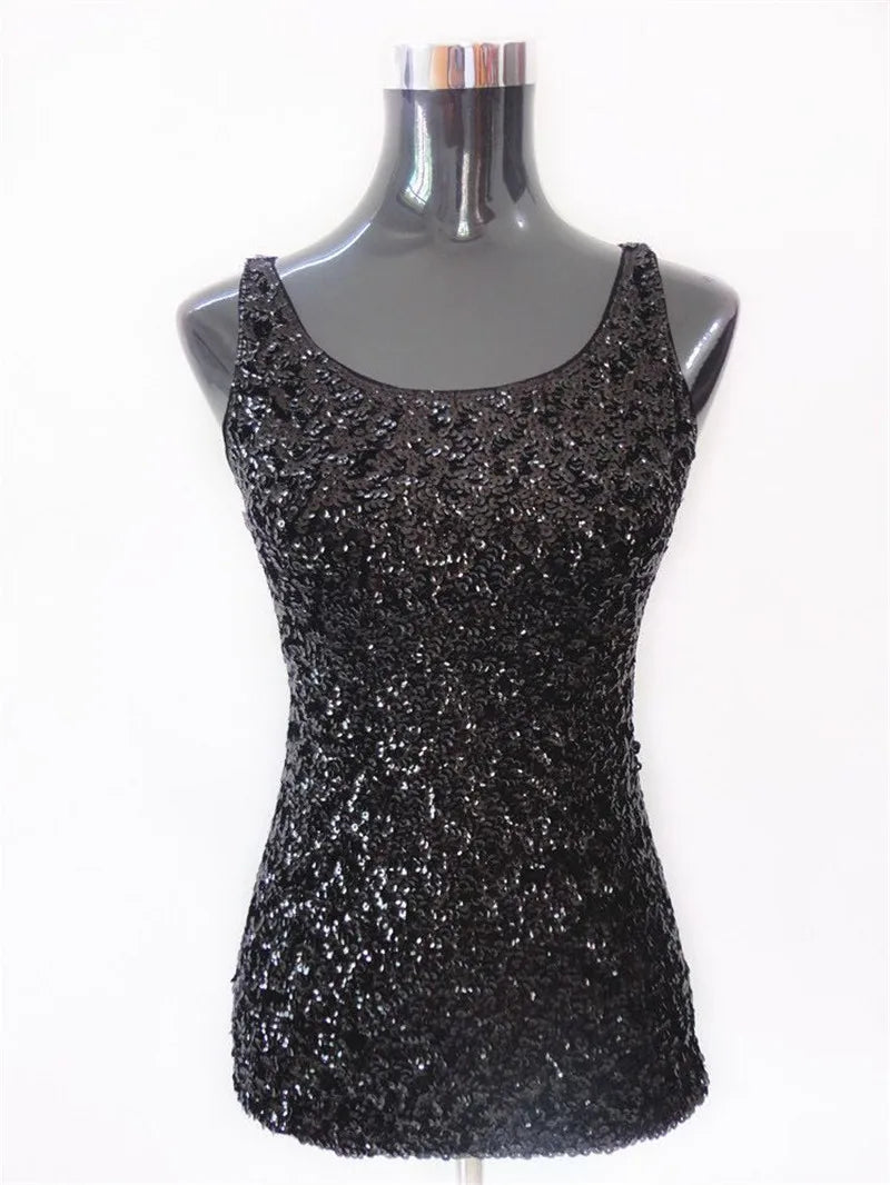 Glitter Sequin Embellished Sleeveless Vest Tank Tops