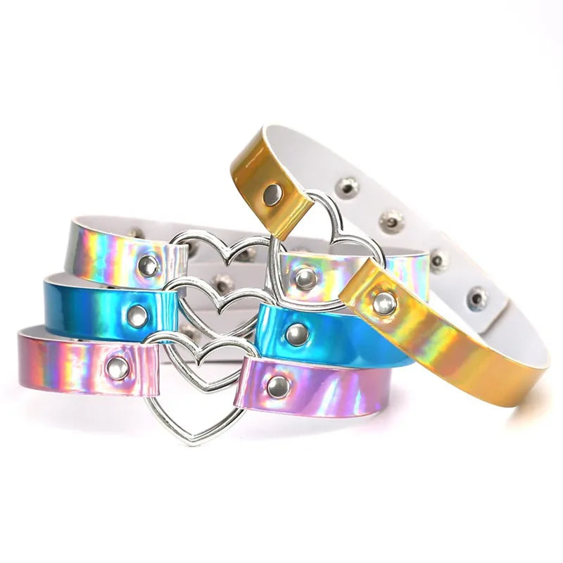 New Gothic Glow Heart PU Leather Choker Necklace