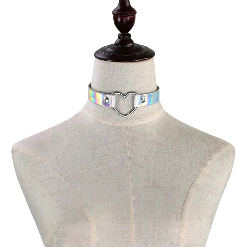 New Gothic Glow Heart PU Leather Choker Necklace