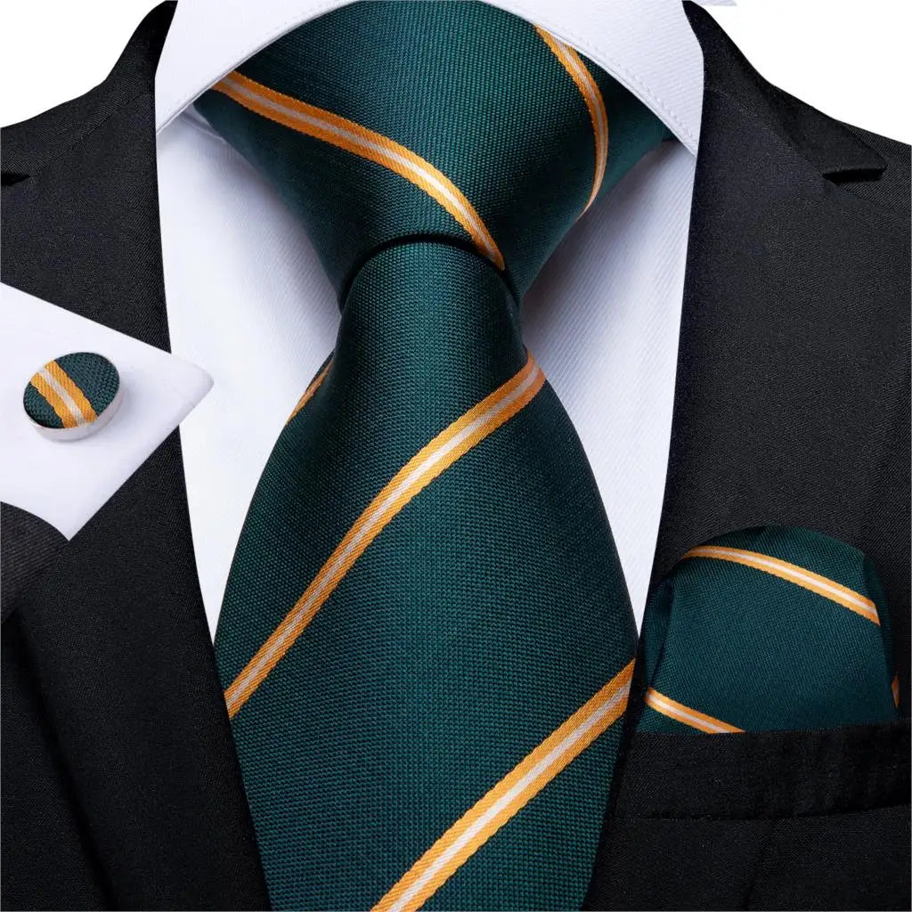 Teal Blue & White Striped Silk Tie Set for Men