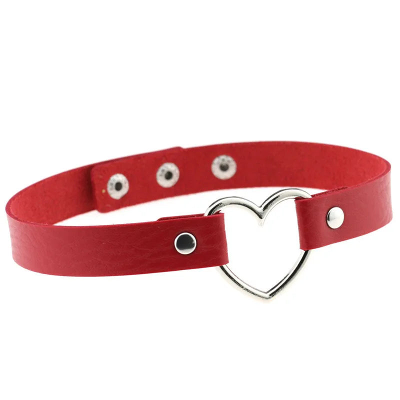 Trendy Goth Heart Leather Choker Necklace