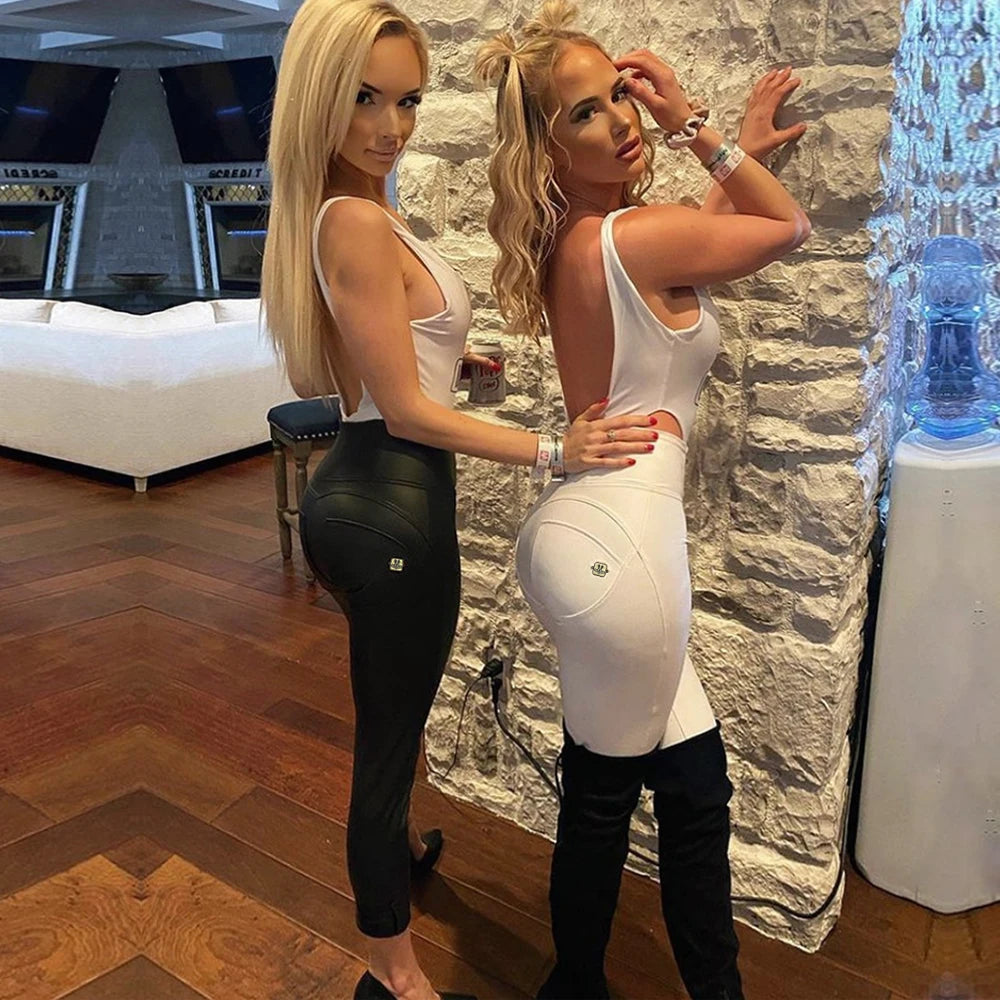 Black and White Leather Pants High Waisted Pu Leggings