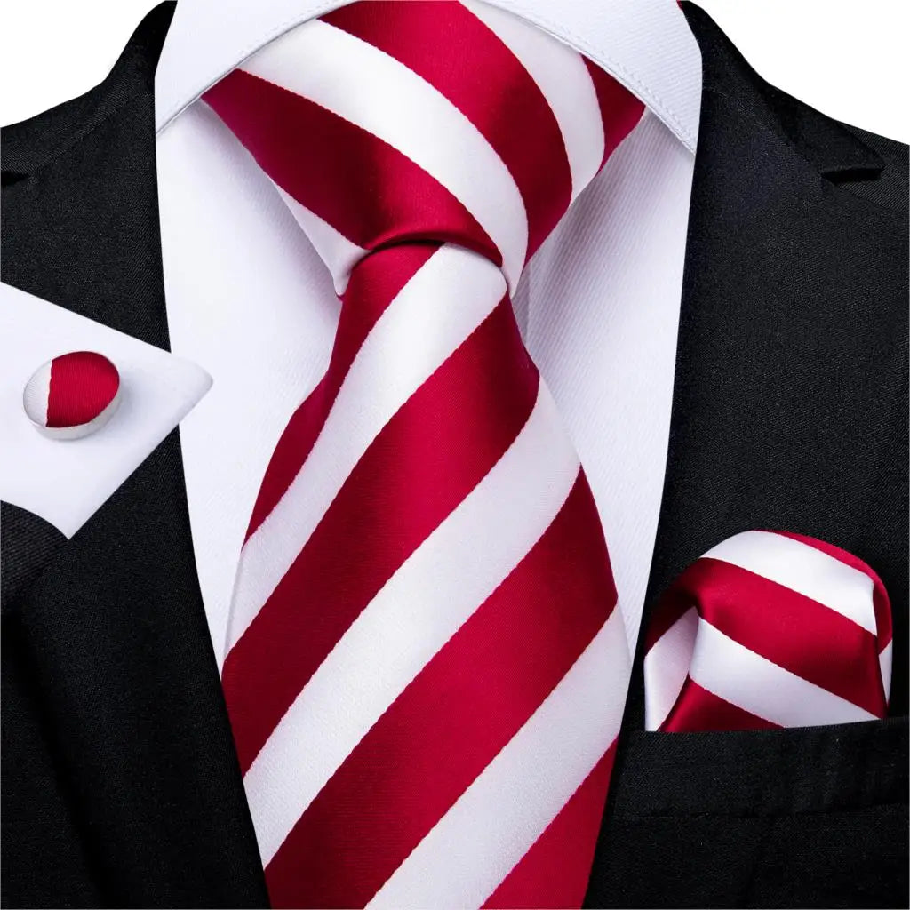 Teal Blue & White Striped Silk Tie Set for Men
