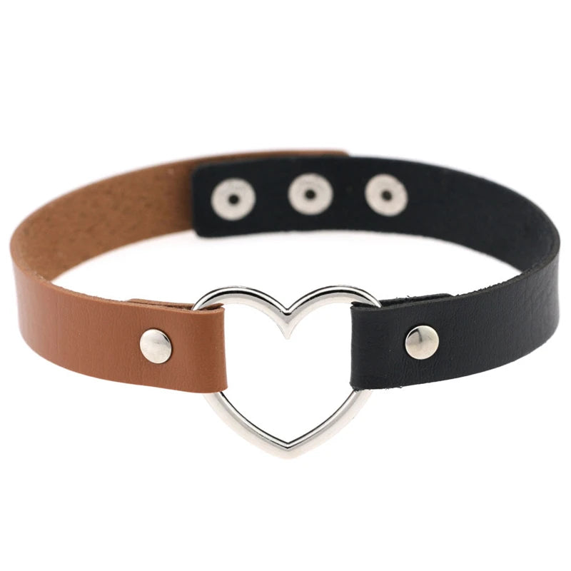 Trendy Goth Heart Leather Choker Necklace