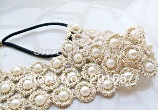Romantic Pearl 3cm Lace Elastic Headband