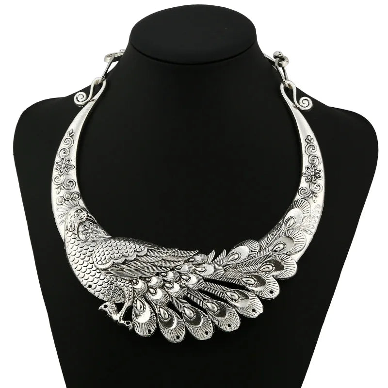 Ethnic Collar Choker Chinese Peacock Dragon Maxi  Statement Necklace