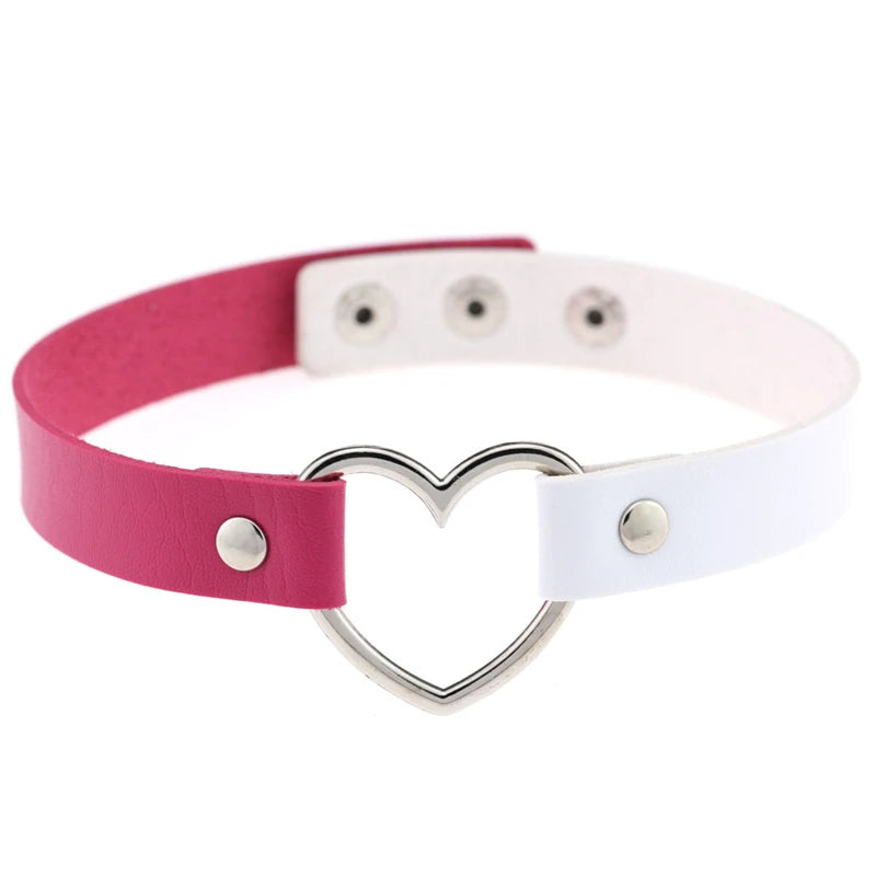 Trendy Goth Heart Leather Choker Necklace
