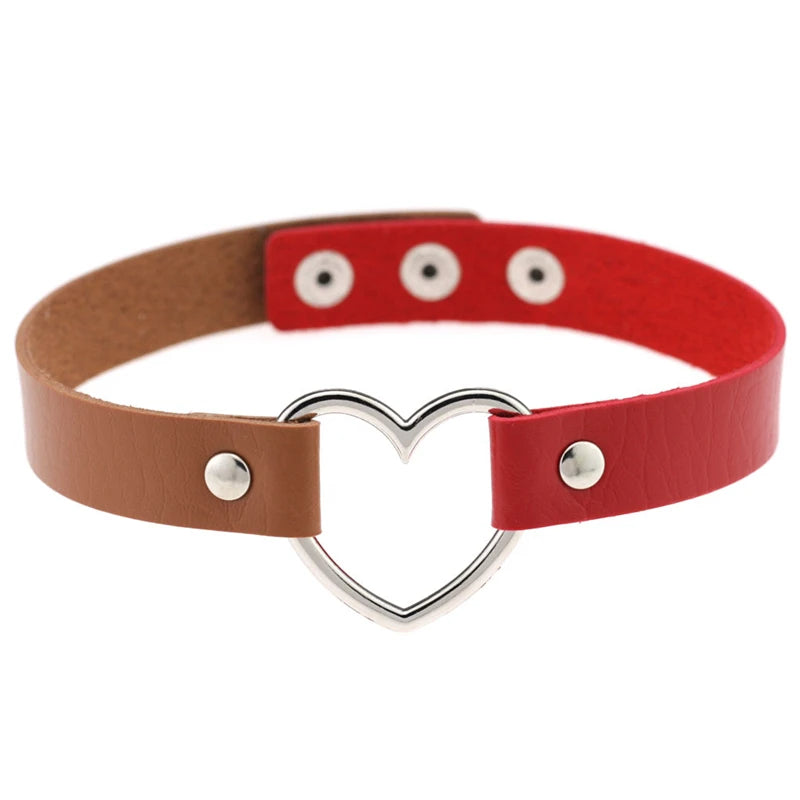 Trendy Goth Heart Leather Choker Necklace