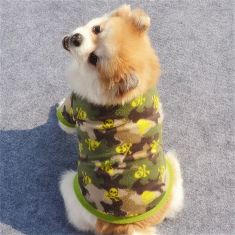 Warm Fleece Skull Dog Jacket – Cozy Camouflage Pullover for Stylish Pups