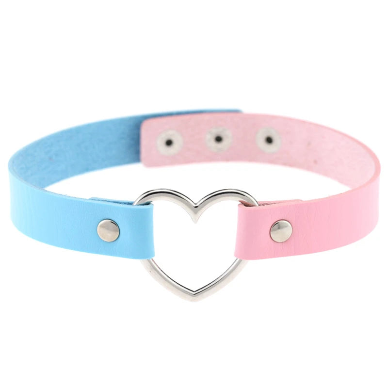 Trendy Goth Heart Leather Choker Necklace