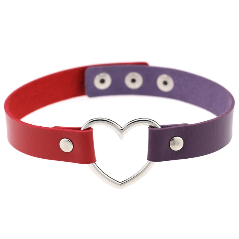 Trendy Goth Heart Leather Choker Necklace