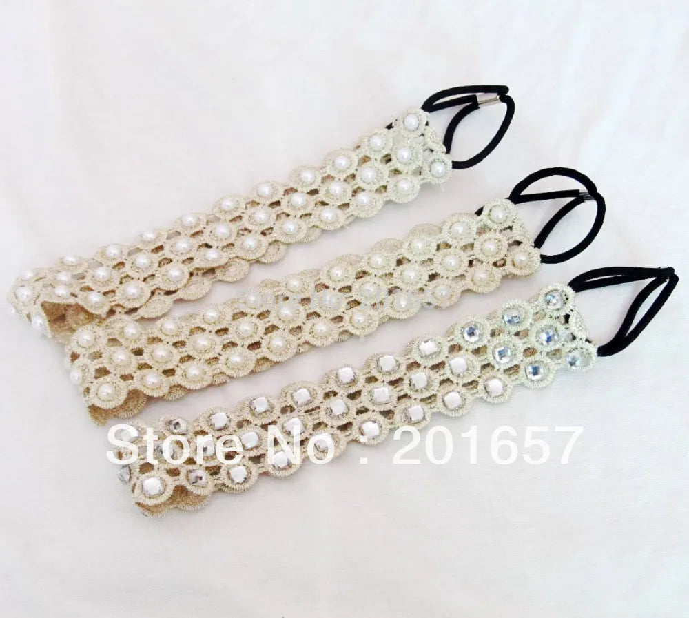 Romantic Pearl 3cm Lace Elastic Headband