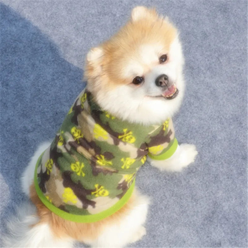 Warm Fleece Skull Dog Jacket – Cozy Camouflage Pullover for Stylish Pups