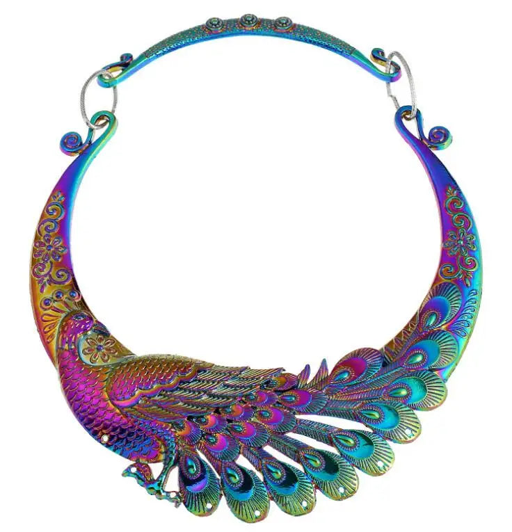 Ethnic Collar Choker Chinese Peacock Dragon Maxi  Statement Necklace