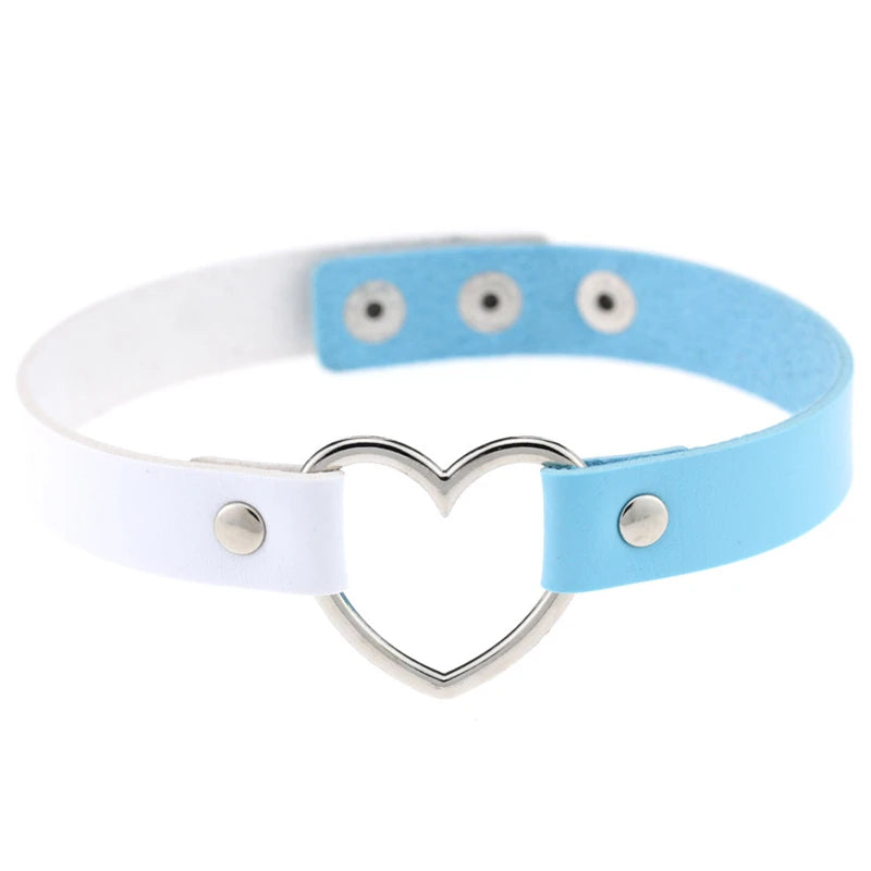 Trendy Goth Heart Leather Choker Necklace