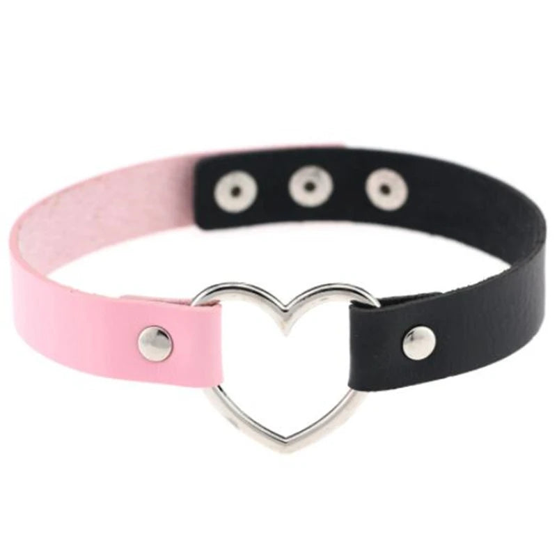 Trendy Goth Heart Leather Choker Necklace