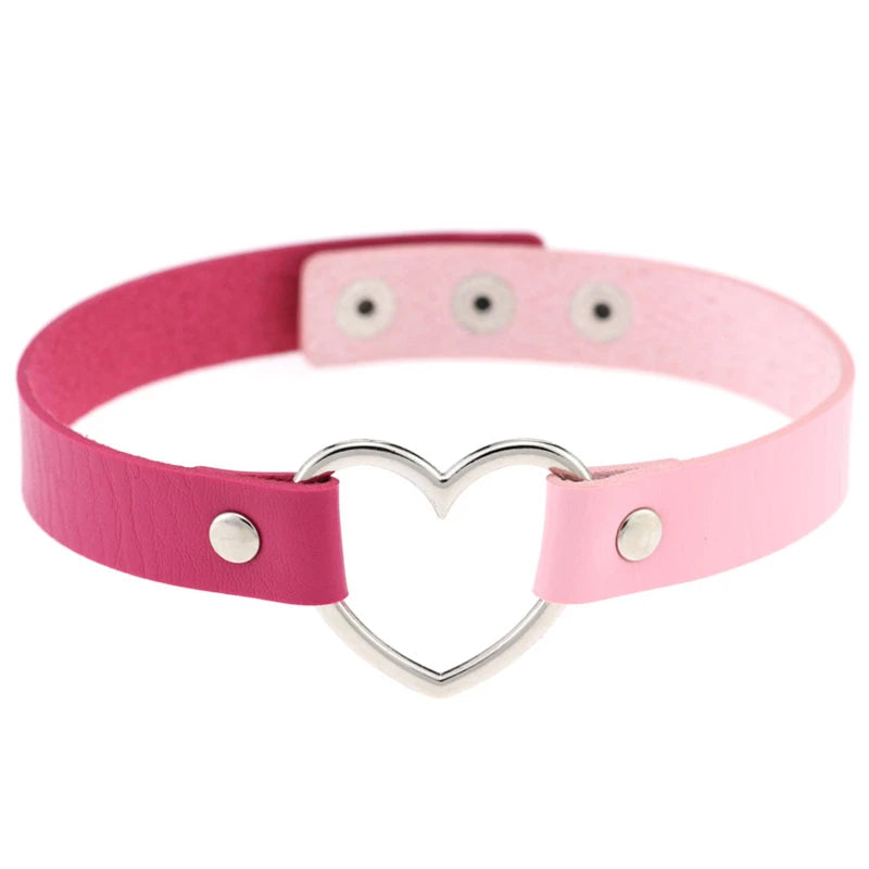 Trendy Goth Heart Leather Choker Necklace