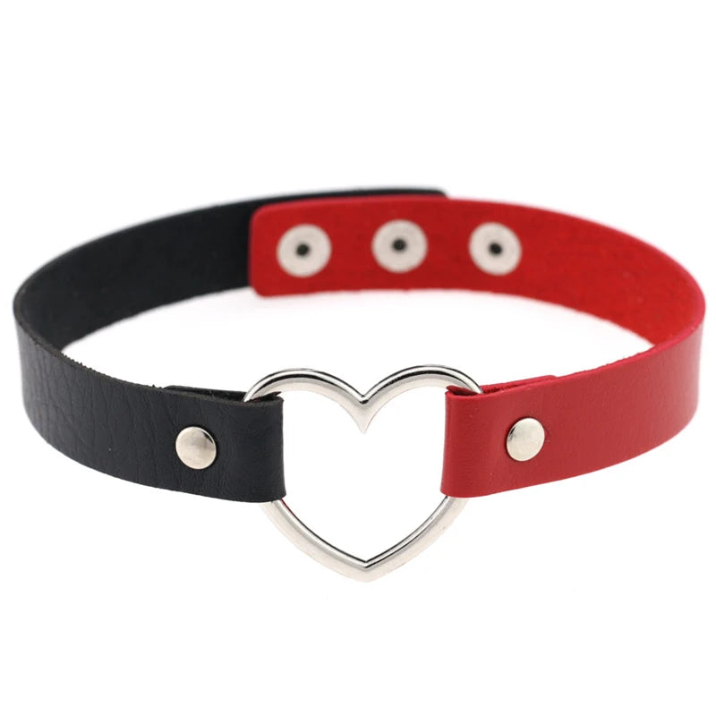 Trendy Goth Heart Leather Choker Necklace