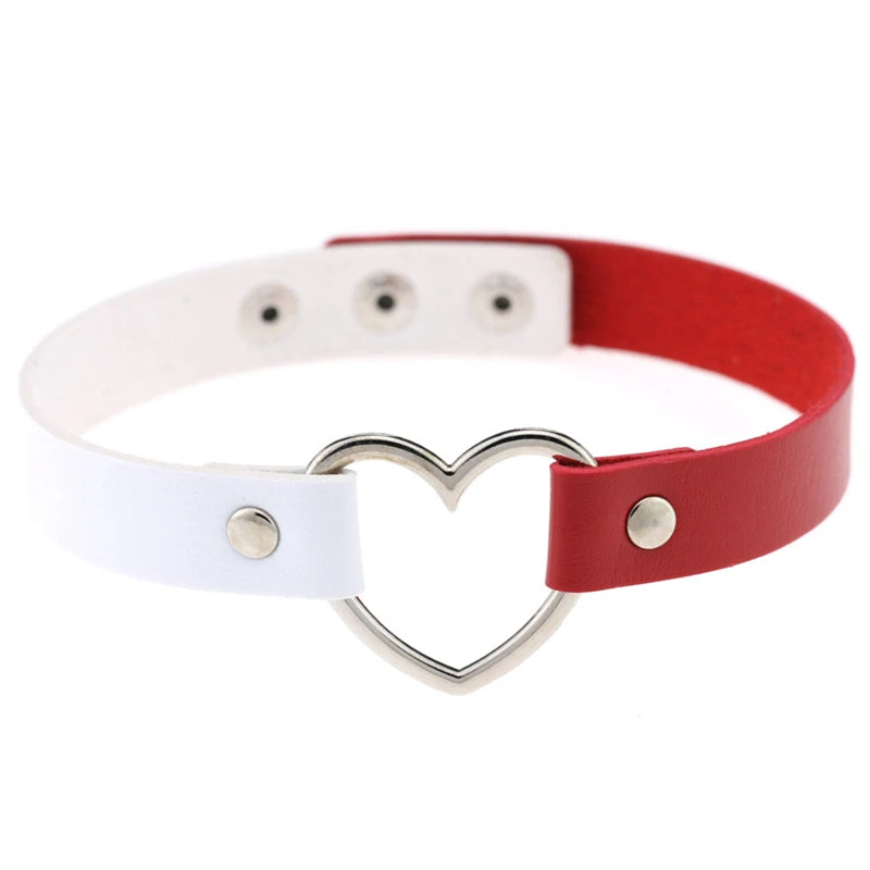 Trendy Goth Heart Leather Choker Necklace