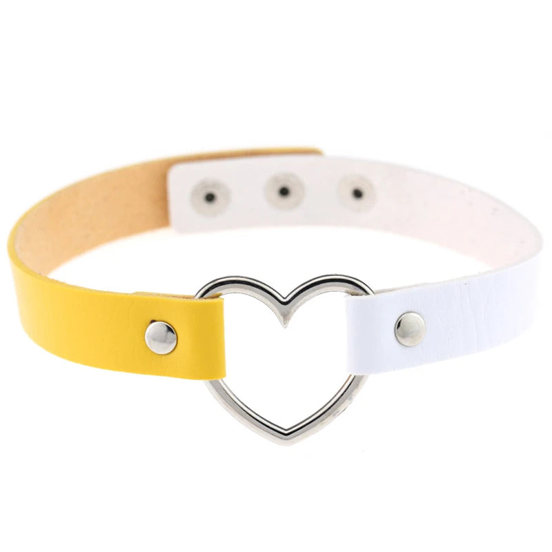 Trendy Goth Heart Leather Choker Necklace