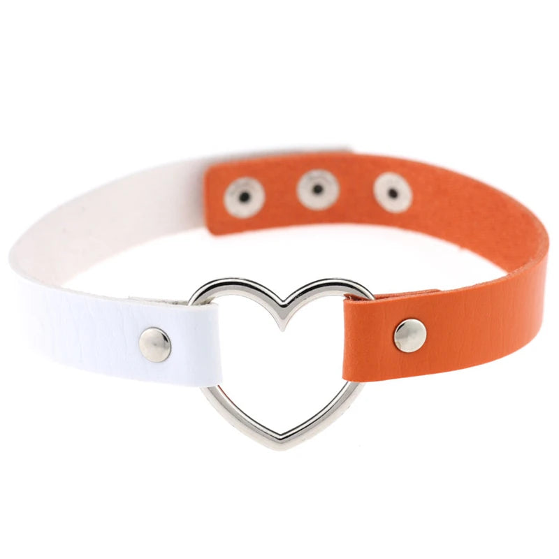 Trendy Goth Heart Leather Choker Necklace