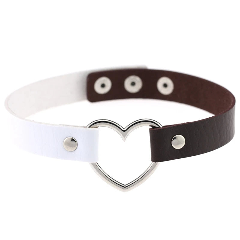Trendy Goth Heart Leather Choker Necklace