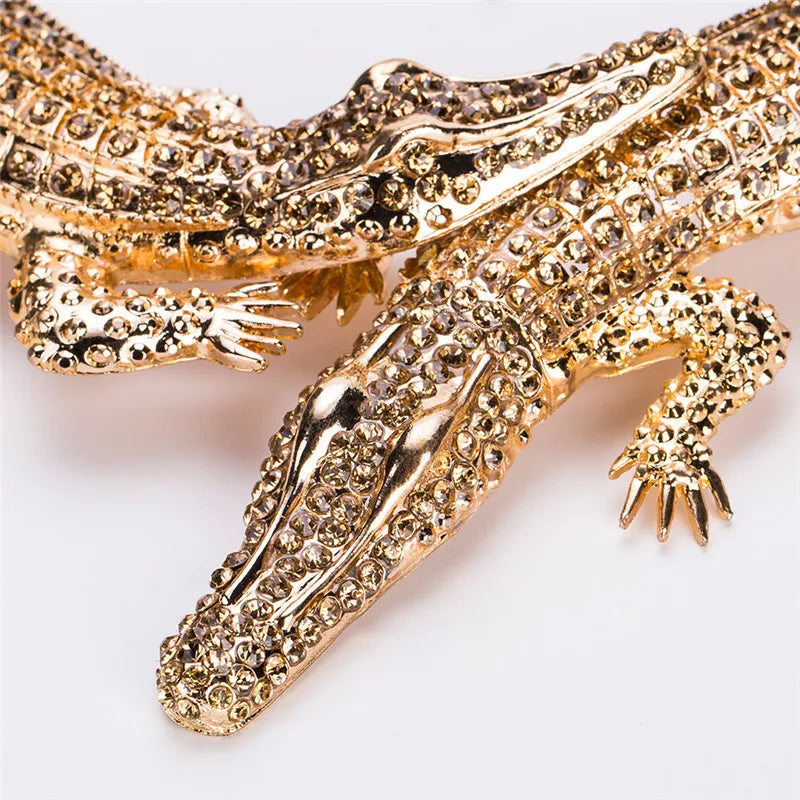 Trendy Exaggerated Punk Full Crystal Crocodile Necklace