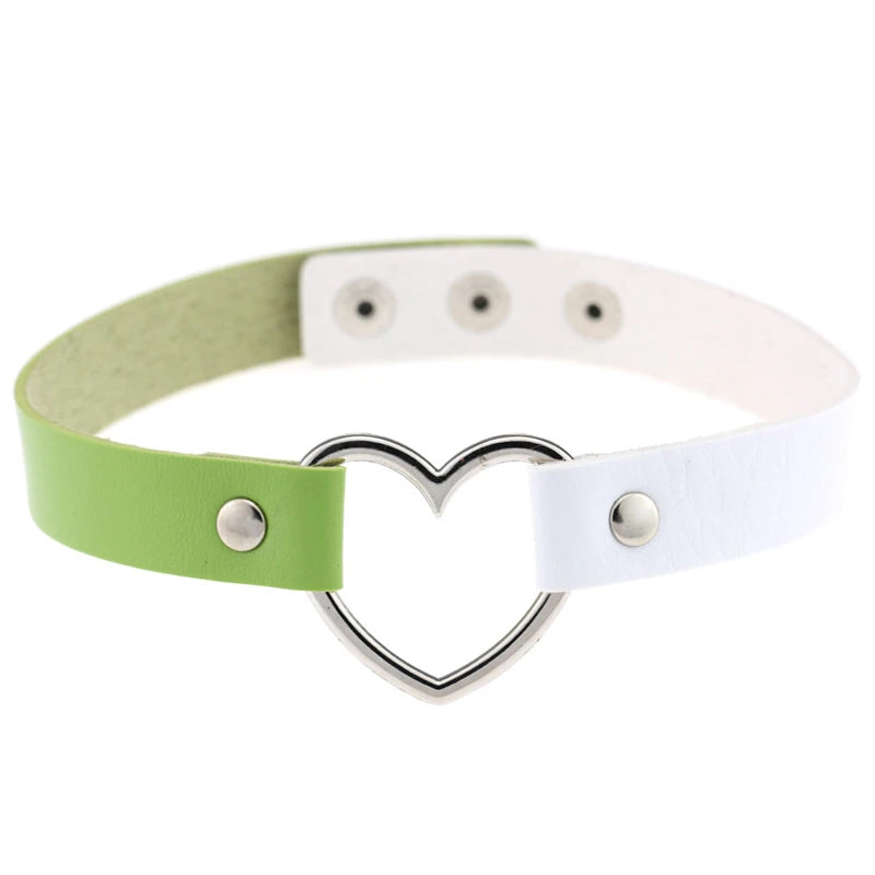 Trendy Goth Heart Leather Choker Necklace