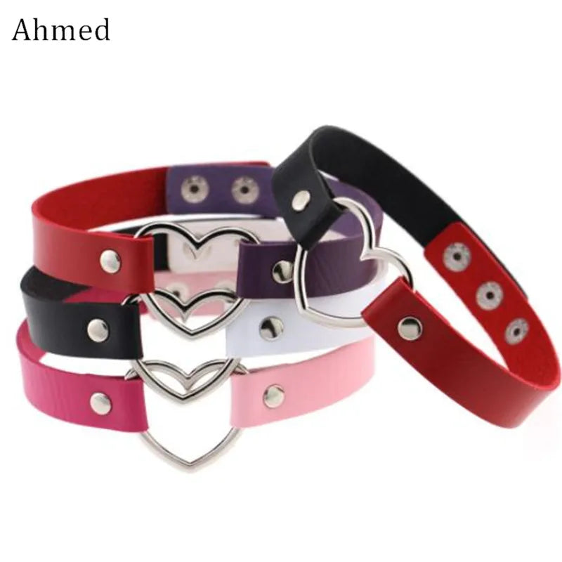 Trendy Goth Heart Leather Choker Necklace
