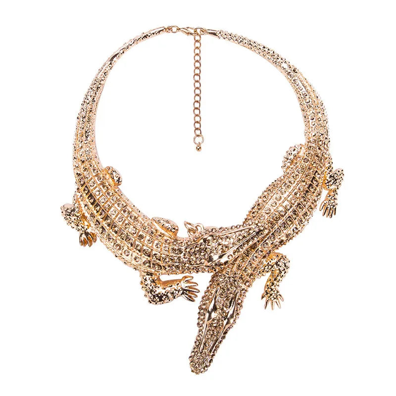 Trendy Exaggerated Punk Full Crystal Crocodile Necklace