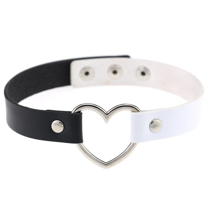 Trendy Goth Heart Leather Choker Necklace