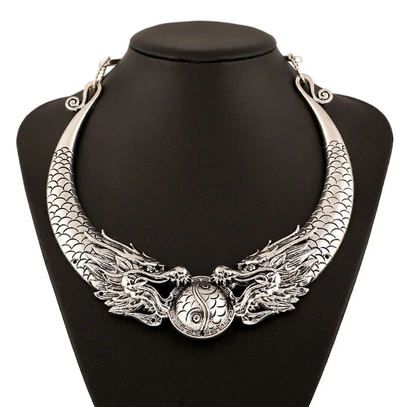 Ethnic Collar Choker Chinese Peacock Dragon Maxi  Statement Necklace