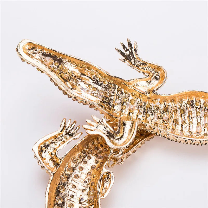 Trendy Exaggerated Punk Full Crystal Crocodile Necklace