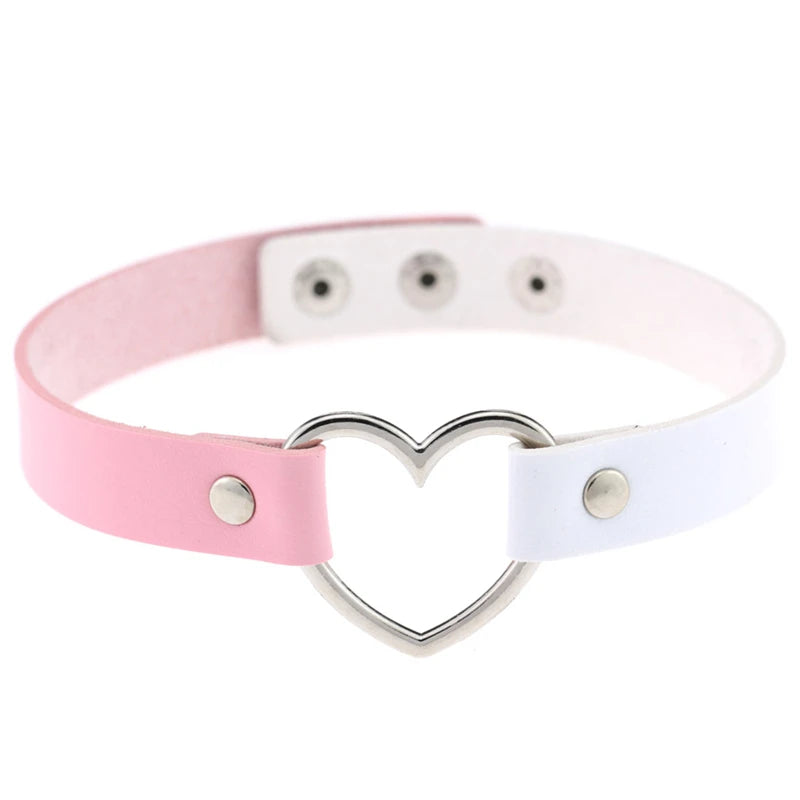 Trendy Goth Heart Leather Choker Necklace
