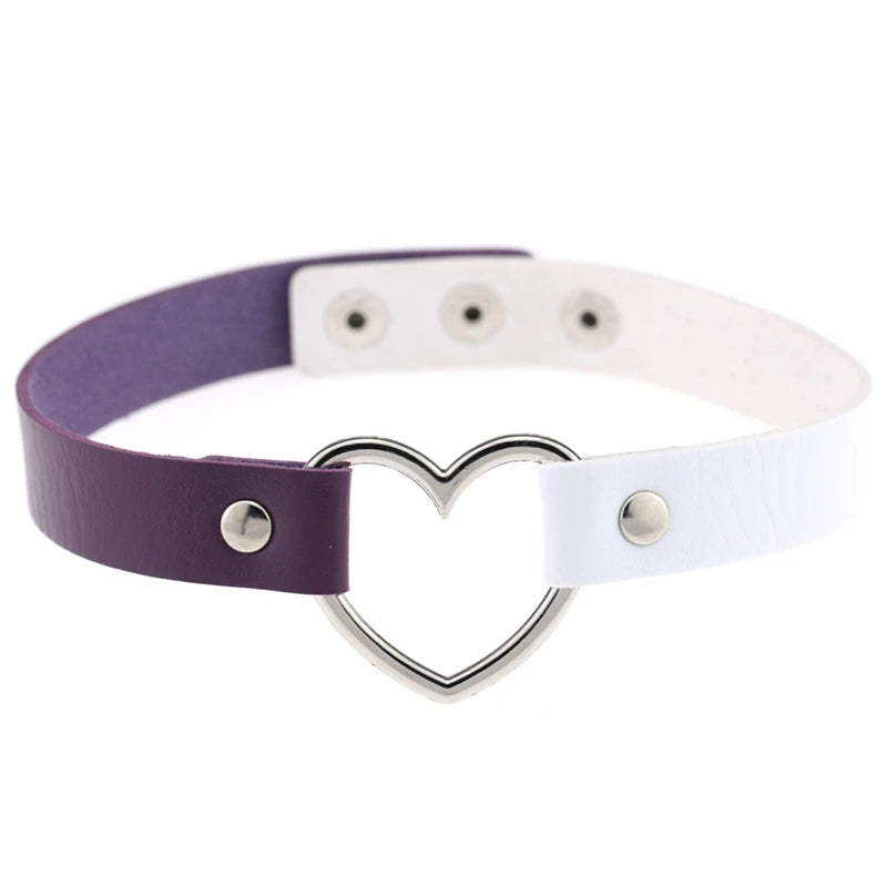 Trendy Goth Heart Leather Choker Necklace