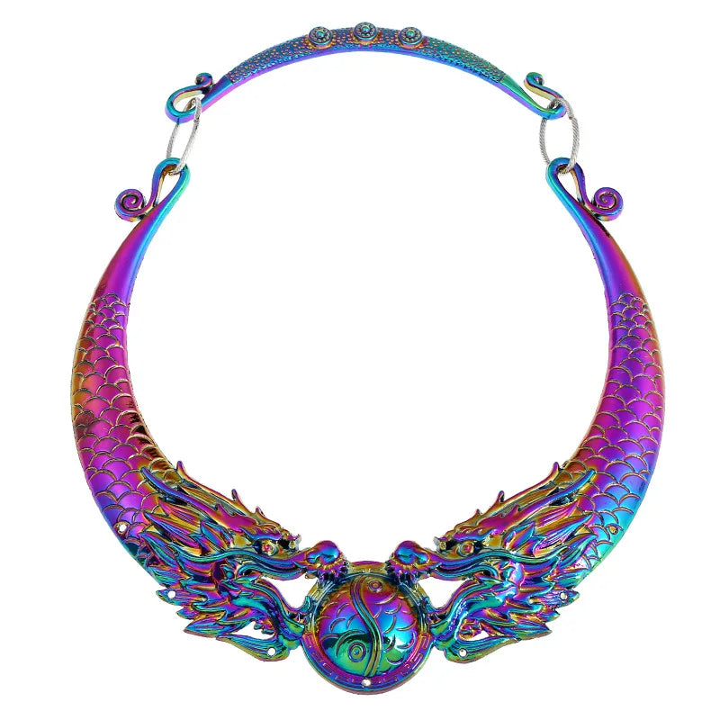 Ethnic Collar Choker Chinese Peacock Dragon Maxi  Statement Necklace